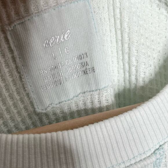 Aerie Womens Long Sleeve Waffle Knit Sweatshirt L Blue Green Graphic Loungewear - Picture 5 of 8